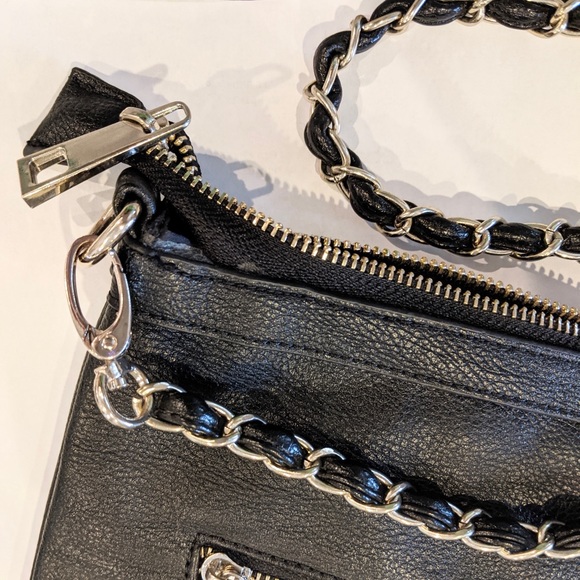 LIONEL Crossbody Black Vegan Leather Woven Chain Rope Studs Zip Tassel NWOT - Picture 6 of 10